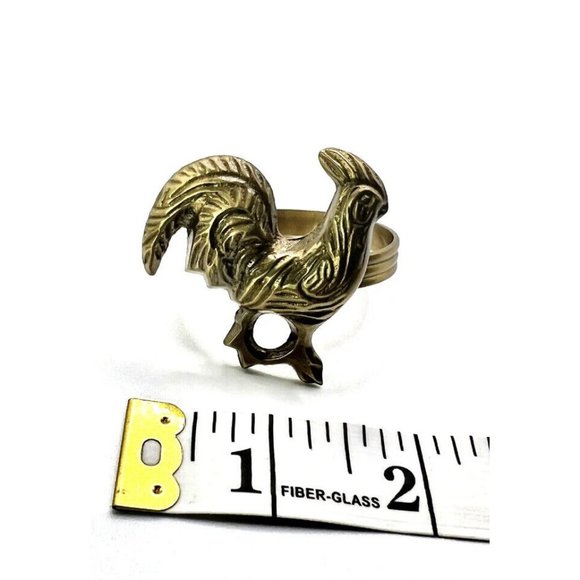 Set of 8 Brass Metal Rooster Chicken Napkins Rings / 1 3/4"1 5/8" Farm House - Picture 3 of 9
